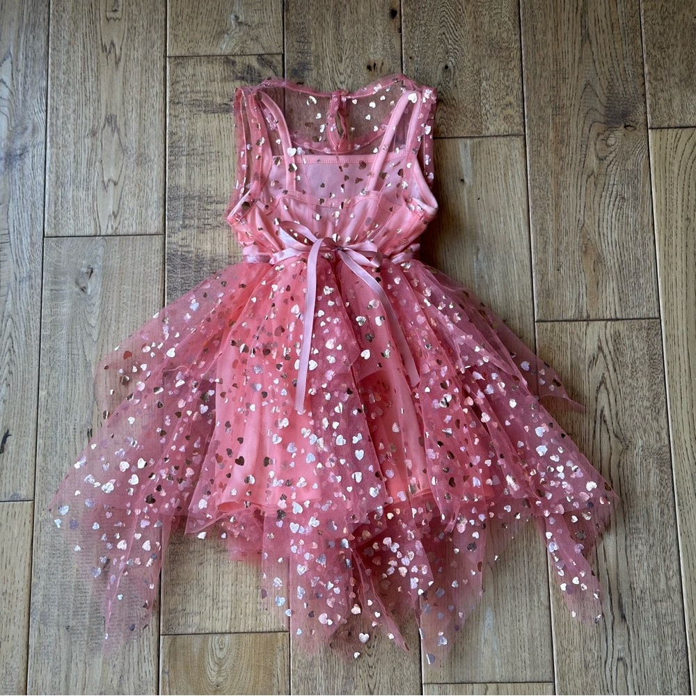 Nanette Lepore Girls Pink Tulle Metallic Gold Stars Dress size 4 - Picture 8 of 11